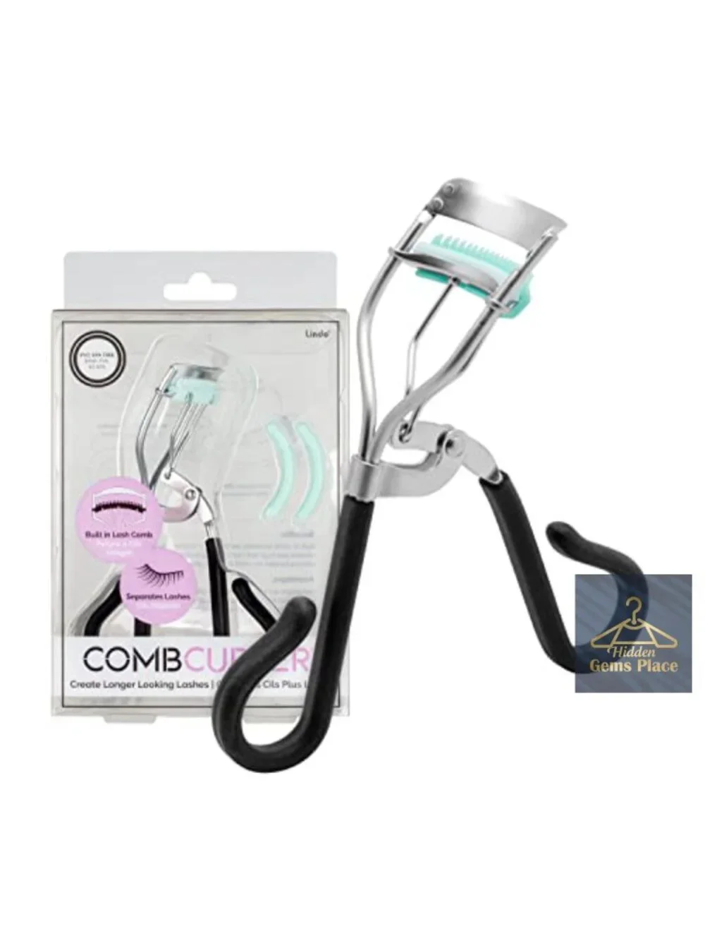 Eyelash Curler with Built-in Comb, Ergonomic Silicone Handle, 2 Extra Refills